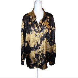 NEW Umgee Black and Gold Metallic Button Down Oversized Shirt Medium